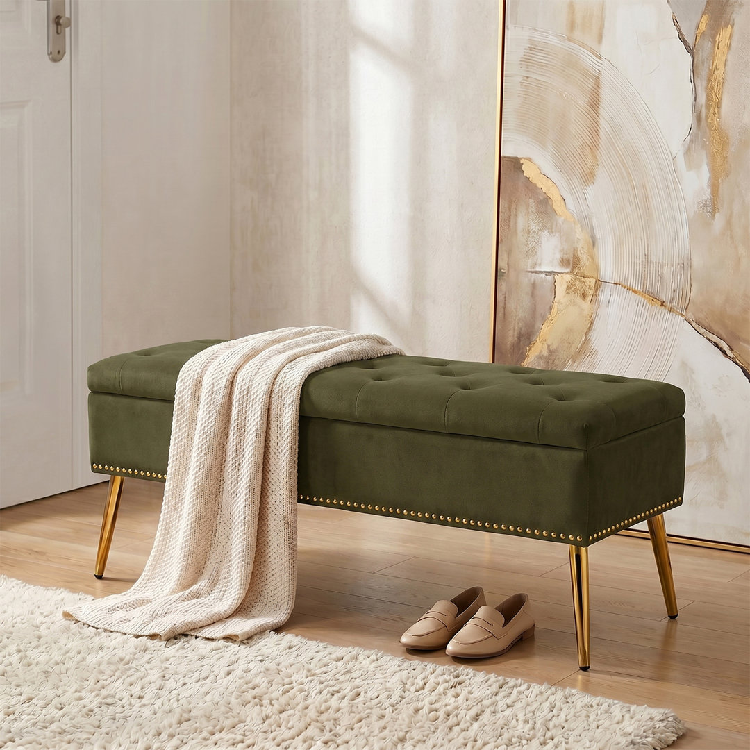 Kajana 45.5"W Transitional Velvet Upholstered Flip Top Storage Bench